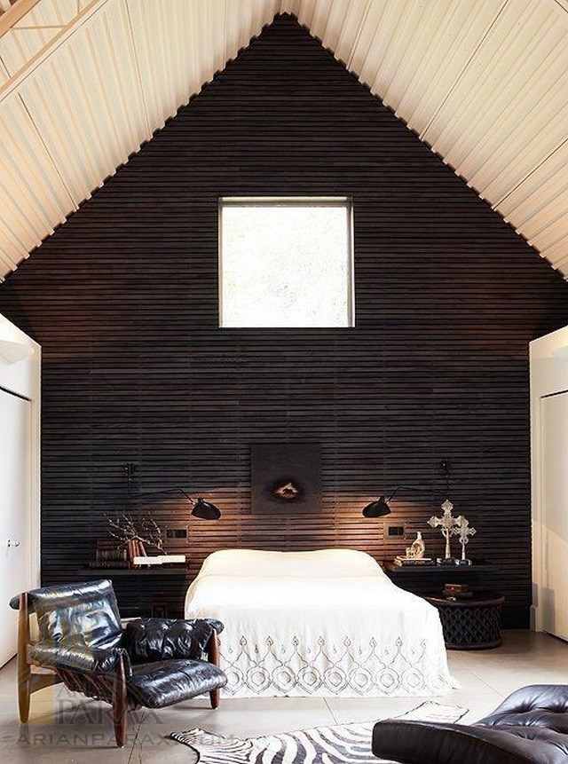 طراحی دیوار اتاق خواب با چوب