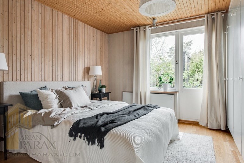 دیزاین اتاق خواب با چوب و رنگ سفید