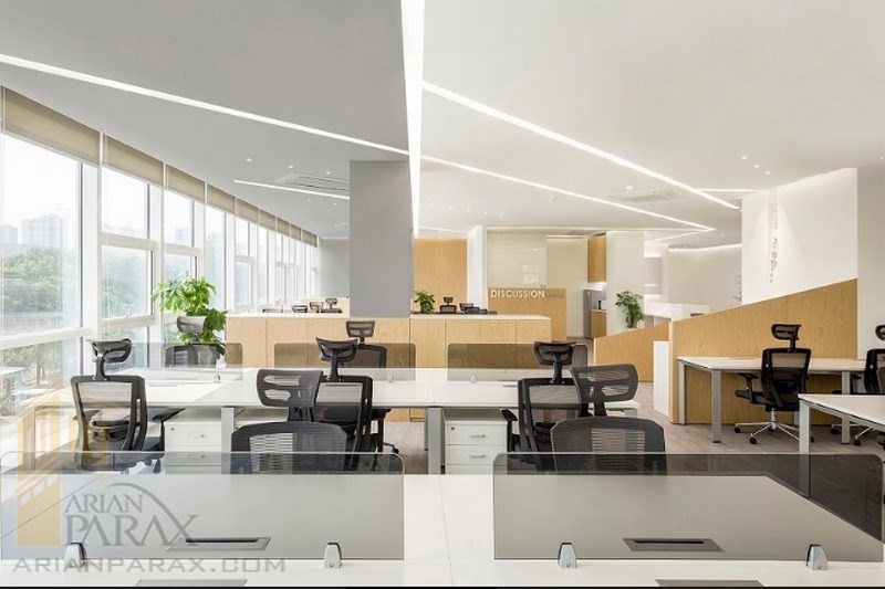 طراحی فضای اداری مدرن با رنگ سفید
