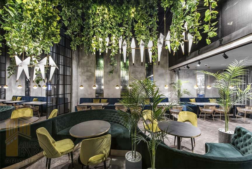 طراحی دکوراسیون رستوران با گیاه