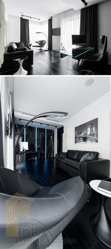طراحی معماری خانه با دکور سیاه و سفید