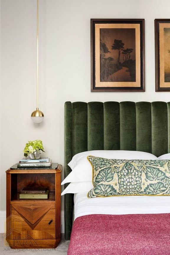 ترکیب رنگ سبز با رنگ خنثی در دکور اتاق خواب