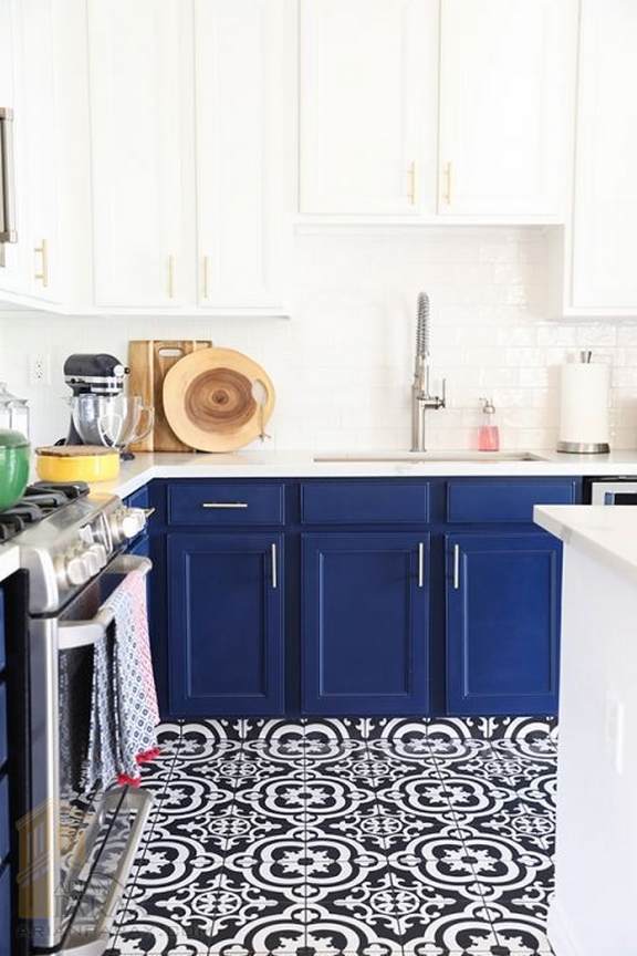 طراحی آشپزخانه با رنگ آبی نفتی