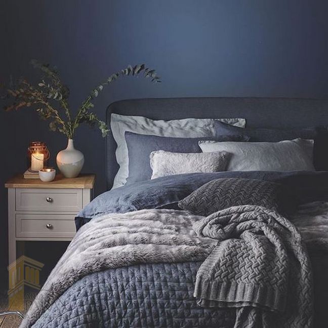 دیزاین اتاق خواب با رنگ آبی نفتی 