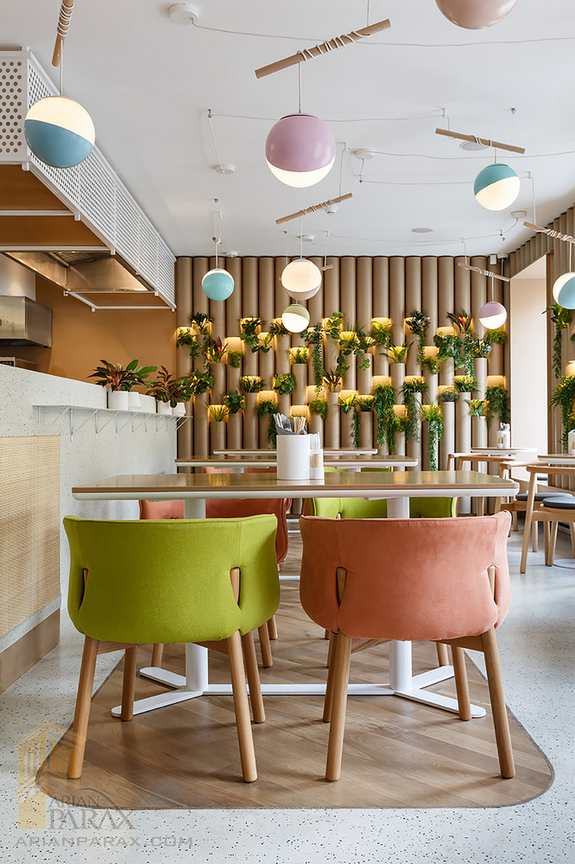طراحی داخلی رستوران با گل و گیاه