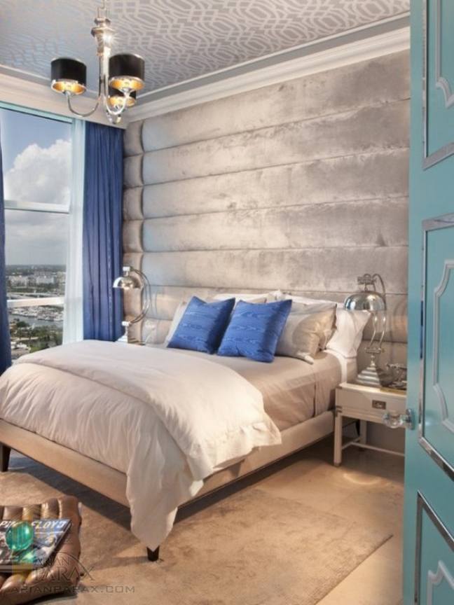 طراحی اتاق خواب با طوسی و آبی