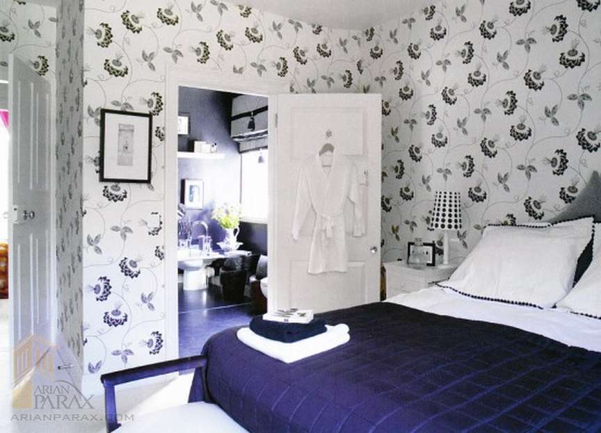 طراحی اتاق خواب با طوسی و آبی
